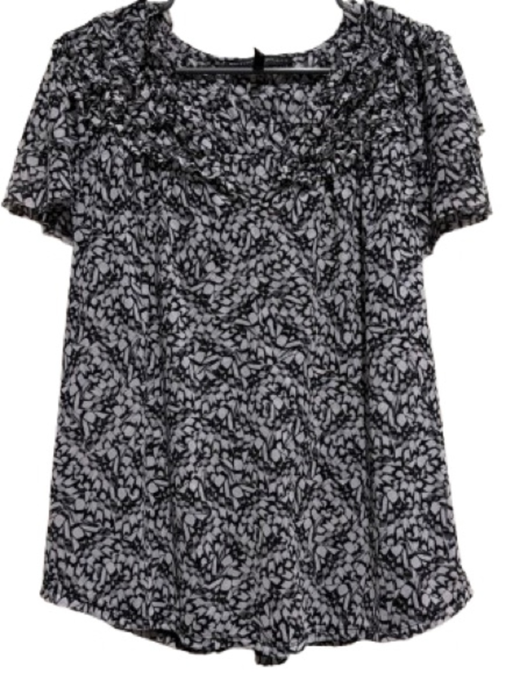 White House Black Market Black & White Abstract Print Short Sleeve Top